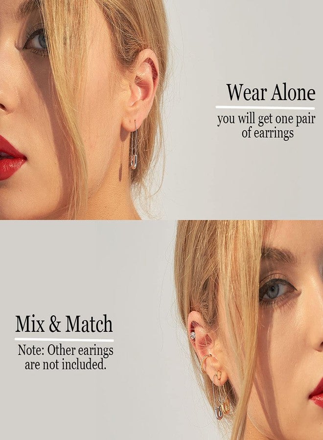 Lcherry 14K Gold-Plated Safety Pin Earrings for Women 14K Gold-Plated Cubic Zirconia Safety Pin Hoop Earrings - Image 5